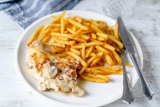 Gratín de escalopes con champiñones