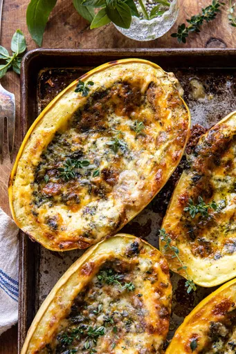 4 Cheese Roasted Garlic Alfredo Stuffed Spaghetti Squash