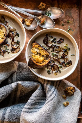 Cream of Mushroom Soup with Garlic Herb Breadcrumbs