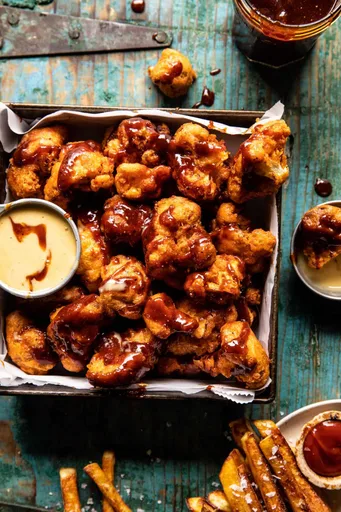 Crispy BBQ Beer Battered Cauliflower Nuggets