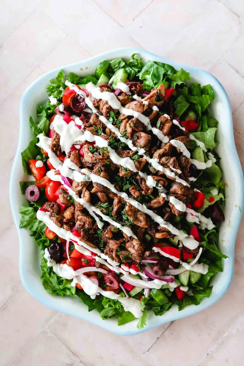 Chicken Shawarma Salad with White Sauce