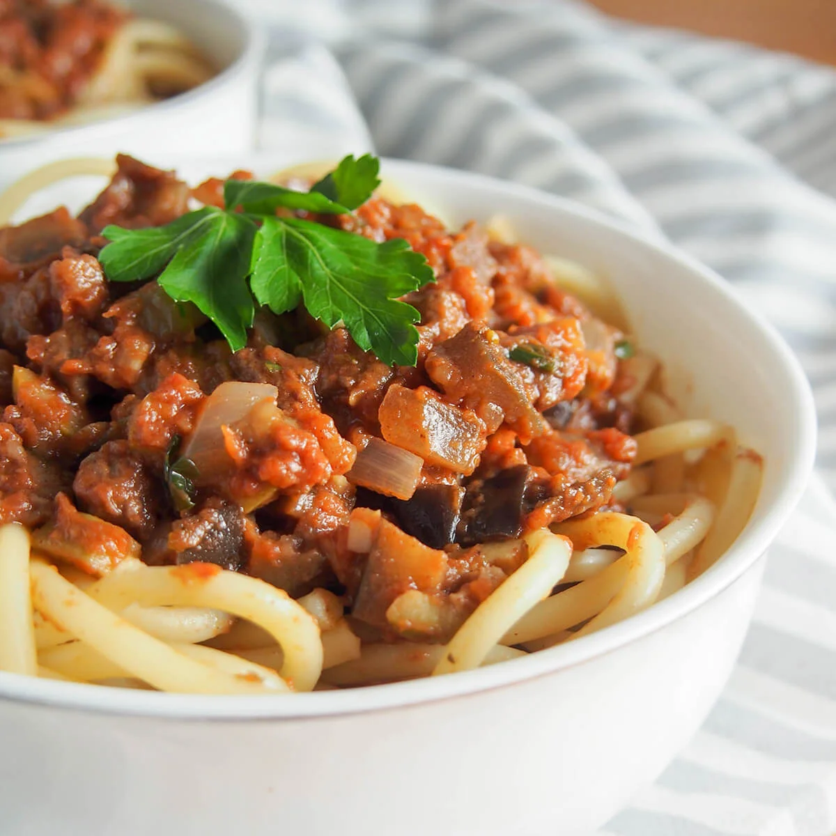 Leftover lamb pasta sauce with eggplant