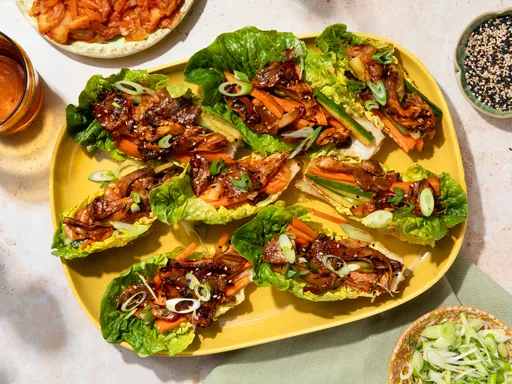 Crunchy lettuce wraps with grilled Bulgogi mushrooms