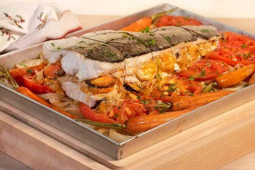Merluza rellena de mejillones y langostinos