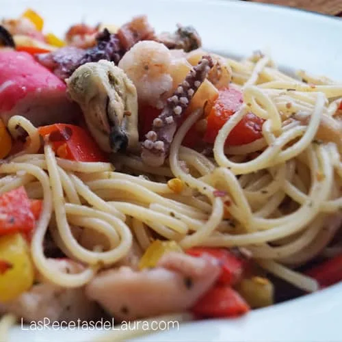 Spagueti con Mariscos Rápido