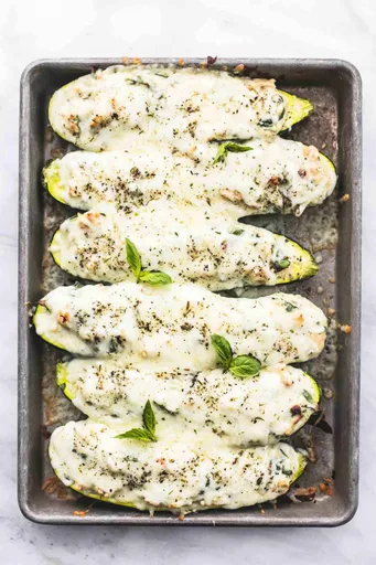 White Chicken Lasagna Stuffed Zucchini Boats