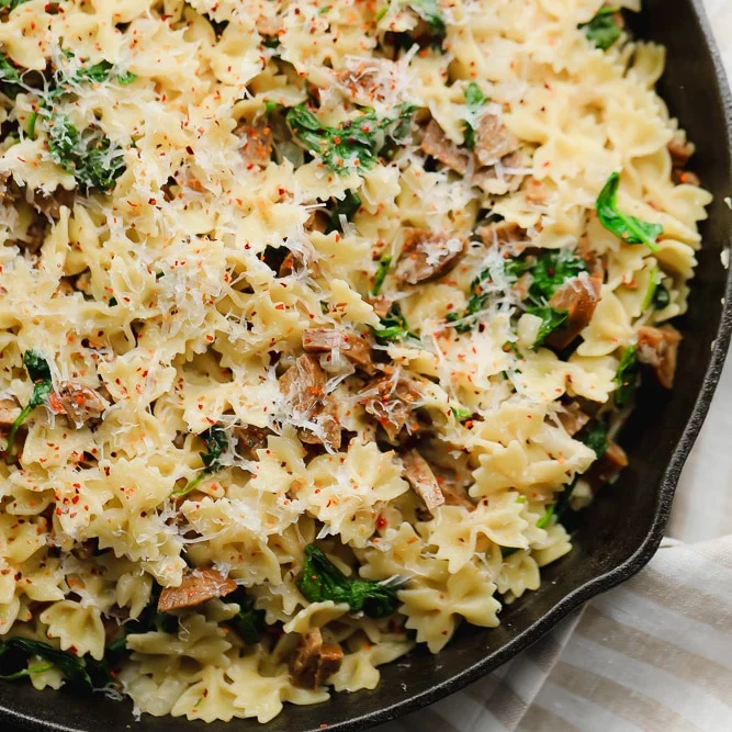 Creamy Vegan Sausage Pasta with Spinach