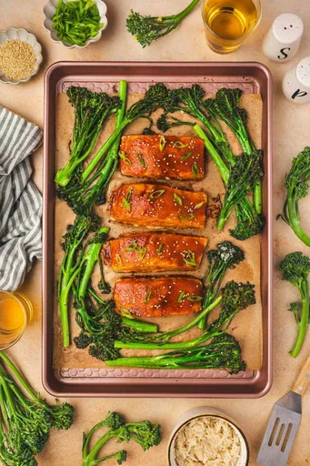 Sheet Pan Gochujang Salmon with Broccolini