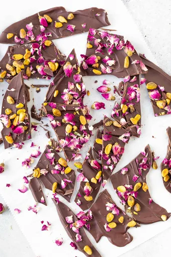 Keto Pistachio Rose Chocolate Bark