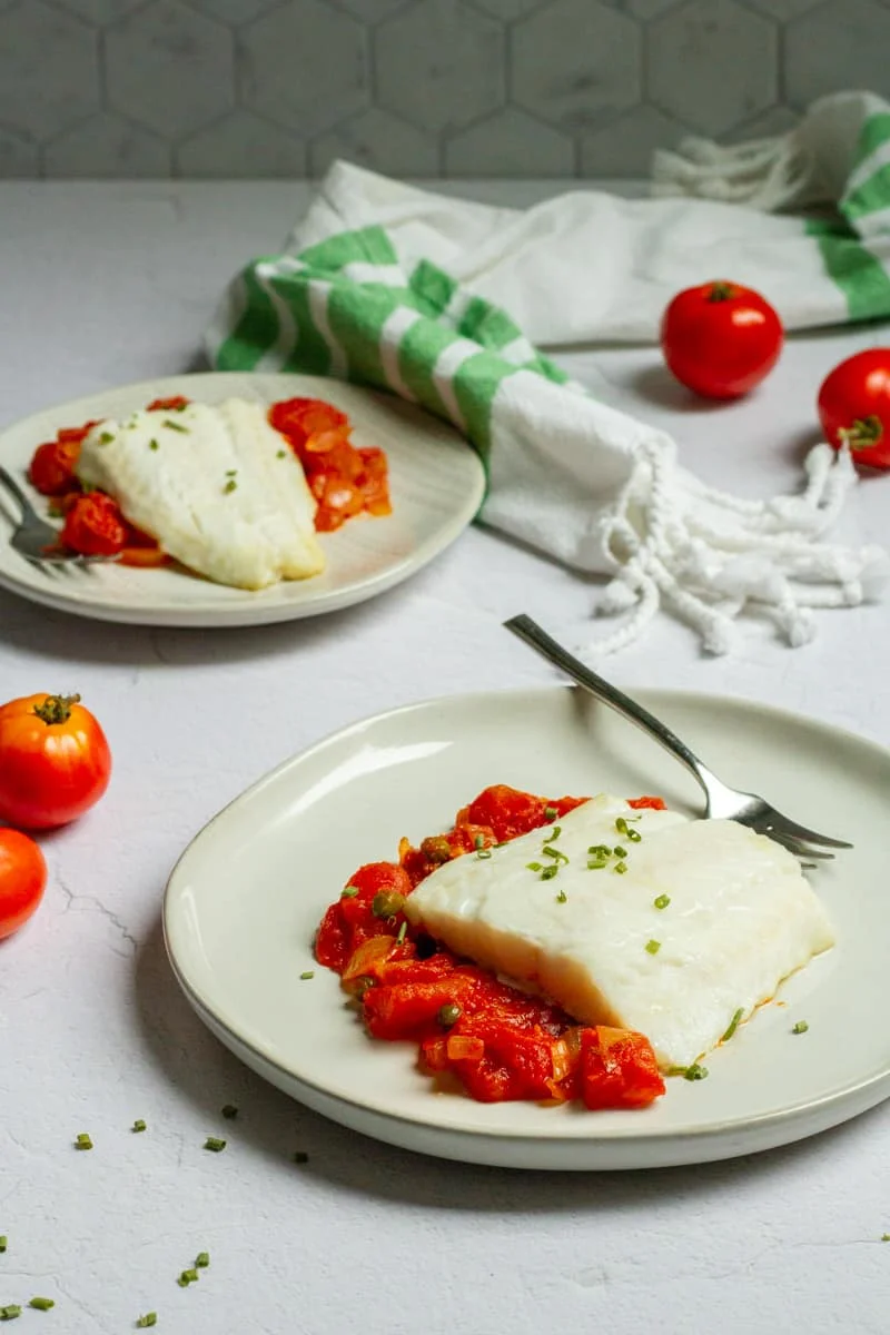 Baked Lingcod with Tomato Caper Sauce