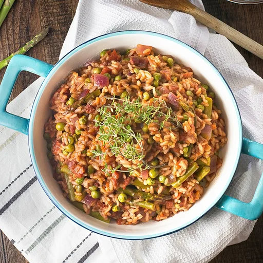 Baked Chorizo and Asparagus Risotto