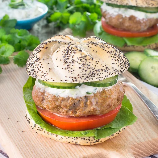 Spiced Lamb Burgers with Cucumber & Mint Raita