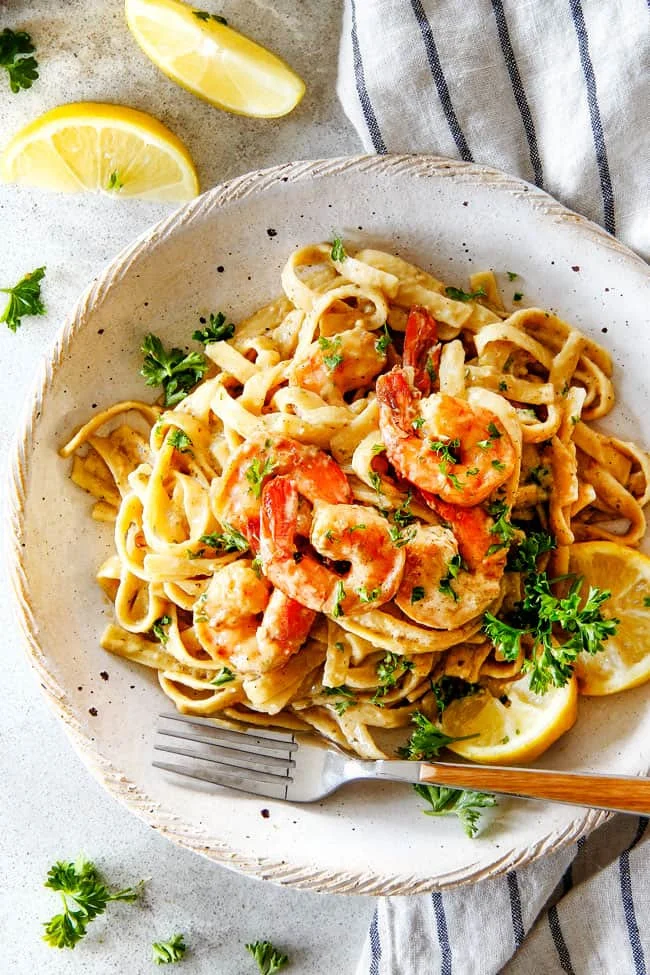Lemon Garlic Fettuccine with Shrimp