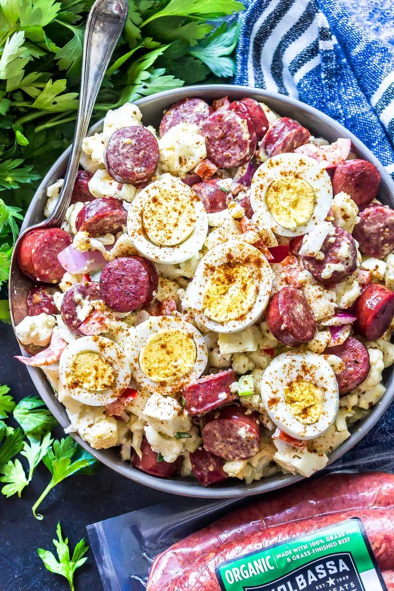 Keto Potato Salad with Smoked Sausage