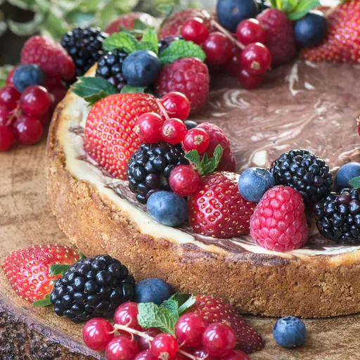 Lighter Chocolate Marble Cheesecake with Redcurrant Coulis