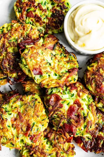 Crispy Zucchini Fritters with Bacon (Easy, Healthy, Gluten Free)