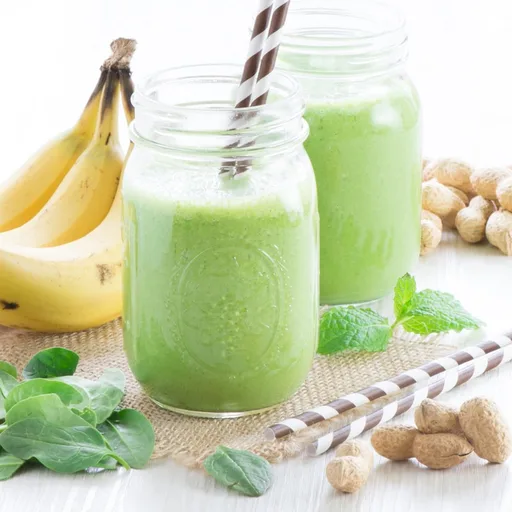 Batido verde de plátano, crema de cacahuete y menta