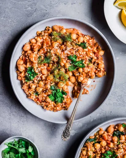 Guiso de Hinojo, Garbanzos y Arroz Integral en Instant Pot