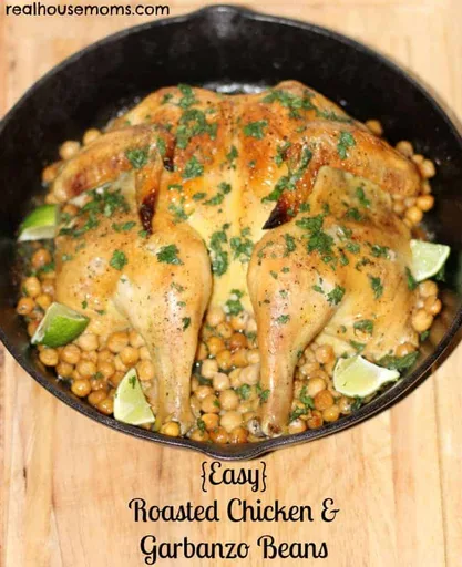 Pollo asado fácil con garbanzos