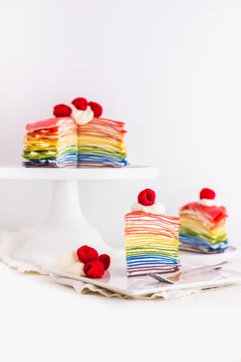 All-Natural Rainbow Mille Crepe Cake