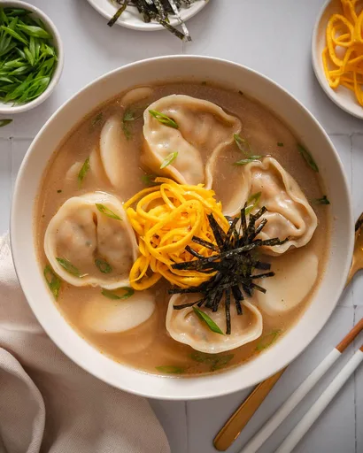 Tteok Mandu guk (Korean Rice Cake Soup with Dumplings)