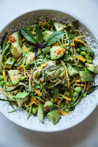 Cold Veg Mango Noodles with Spicy Sesame Citrus Dressing