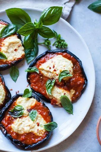 Grilled Pizza Portobellos with Lemony Cashew “Ricotta”