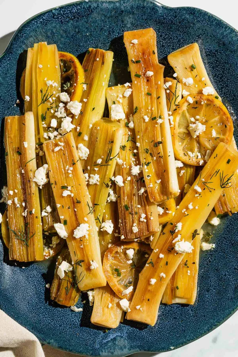 Braised Leeks with Lemon and Feta
