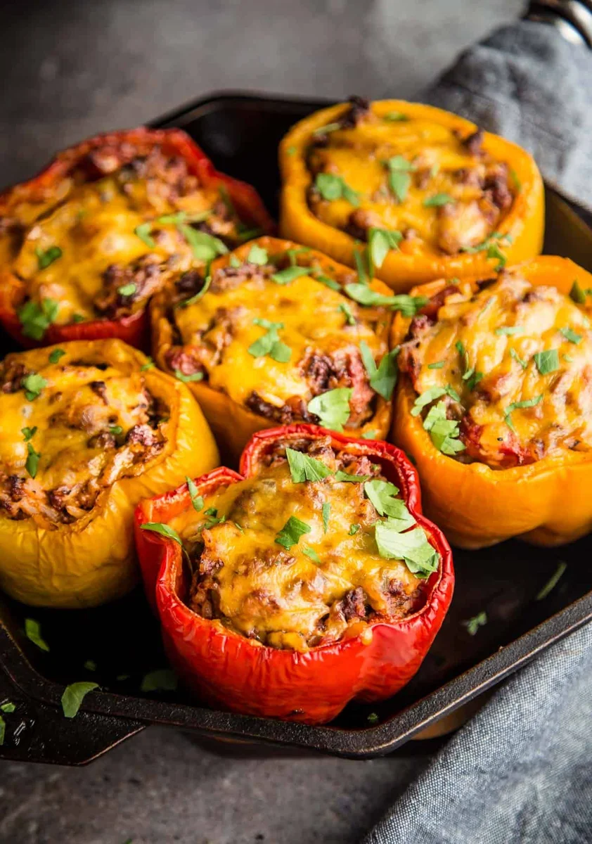 Grilled Ground Beef Stuffed Peppers