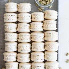 Golden Sugar Macarons with Cardamom Cream Cheese Filling