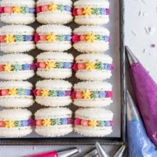 Rainbow Macarons (Vanilla Bean Macarons with Vanilla Bean Swiss Meringue Buttercream)