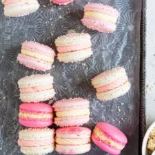 Strawberry Shortcake Macarons (Strawberry Macarons with Cream Cheese German Buttercream and Streusel)