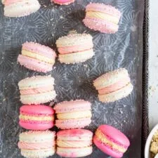 Strawberry Shortcake Macarons (Strawberry Macarons with Cream Cheese German Buttercream and Streusel)