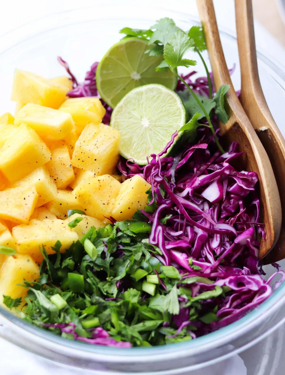 Spicy Pineapple Purple Cabbage Slaw