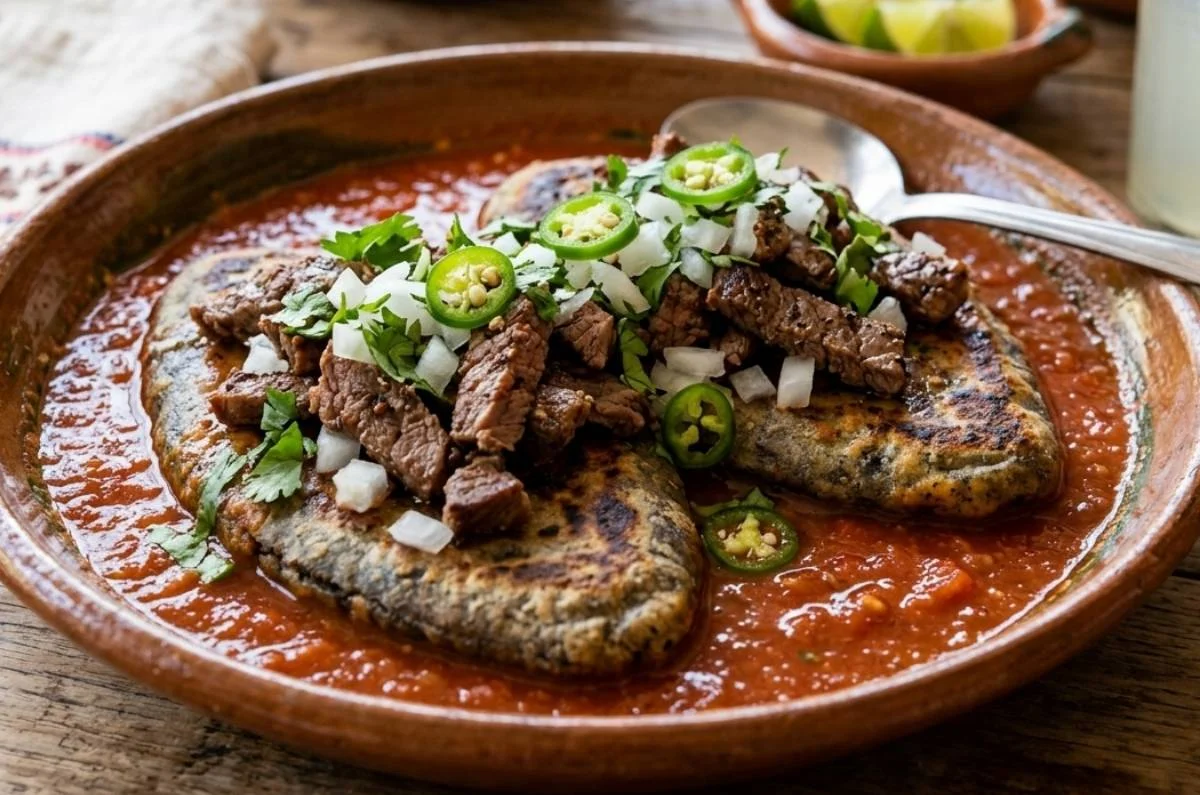 Receta de tlacoyos ahogados con bistec ¡en 5 pasos!