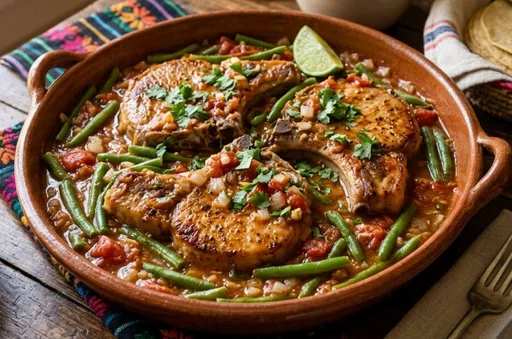 Receta de chuletas de puerco con ejotes a la mexicana ¡para preparar en 40 minutos!
