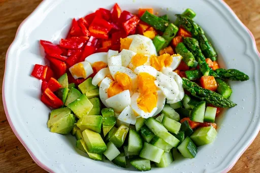 Ensalada arcoíris detox con huevos y aguacate
