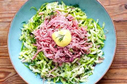 German Cabbage Coleslaw Salada With Shredded Ham