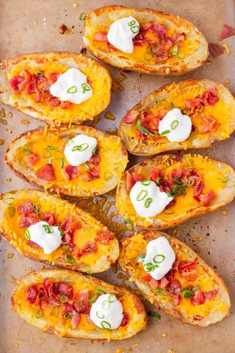 Pieles de patata rellenas de beicon y queso