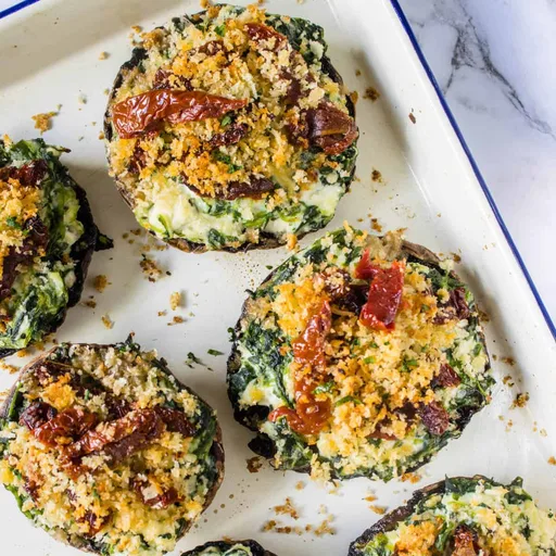 Champiñones rellenos (Relleno cremoso de espinacas y requesón)