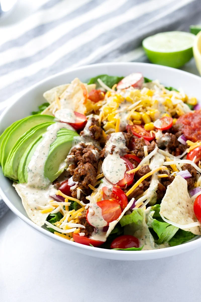 Beef Taco Salad with Chipotle Ranch Dressing