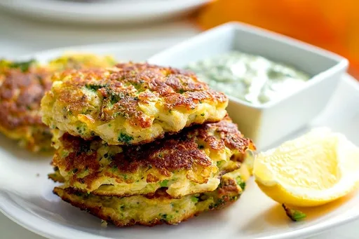 Cauliflower Fritters With Broccoli & Halloumi