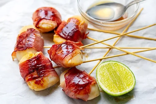 Bacon Wrapped Scallops With Lime & Maple Glaze