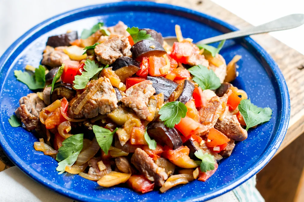 Pan-Fried Pork Loin with Eggplant & Tomatoes