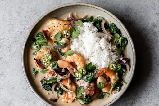 Scallops & Shrimp in Miso Lime Coconut Sauce