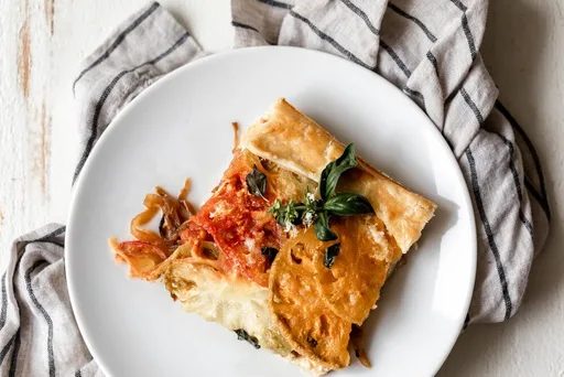 Heirloom Tomato Galette with Caramelized Onions & Ricotta