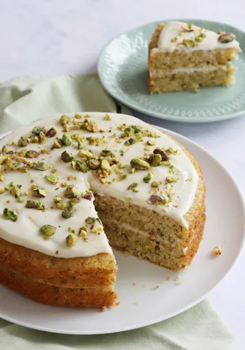 Pistachio Cake with Vanilla Cream Cheese Icing