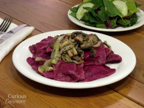 Beet Ravioli with Sauteed Mushrooms