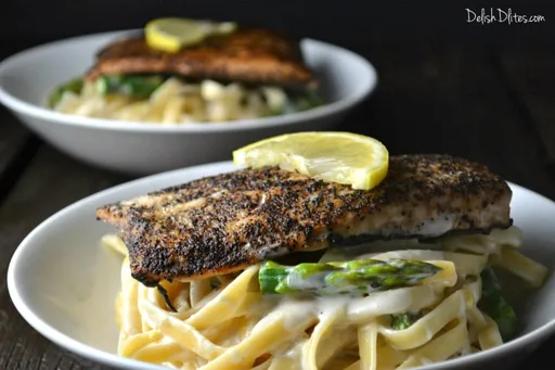 Salmon Asparagus Fettuccine Alfredo