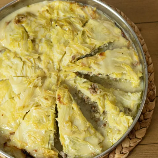 Greek Lemony Cabbage Roll Pie (Lahanodolmades Bake)